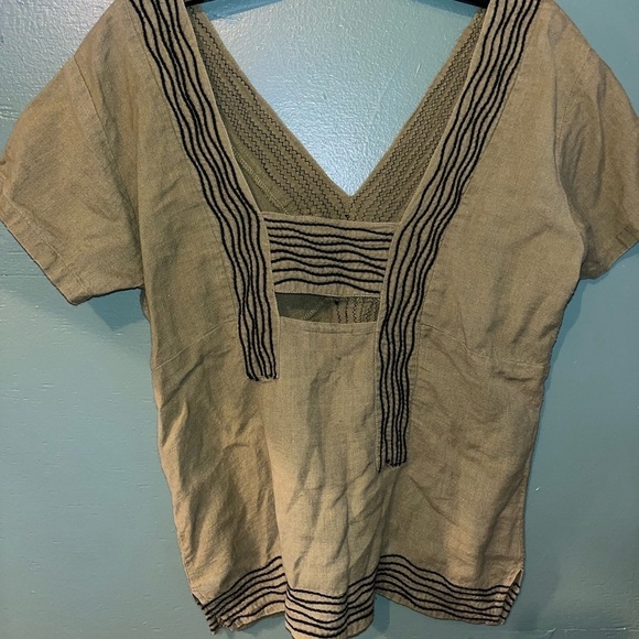 AVATAR Moss Green Embroidered  V-Neck V-Back Cutout Nepal Blouse Top - Picture 2 of 7